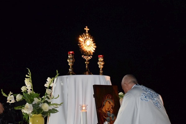 Isus în Tronul gloriei binecuvântând mulţimea de tineri - pr. Anton se închină împreună cu Ierarhii, preoţii, persoanele consacrate şi toţi tinerii